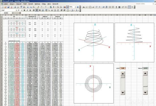 Kónická (kužeľová) skrutkovica v Exceli